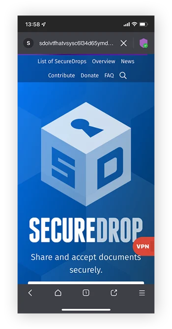 SecureDrop文件共享网站，仅能通过暗网浏览器（如Tor）访问