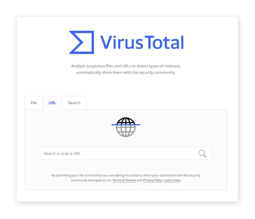 VirusTotal 会扫描 URL 是否有威胁。